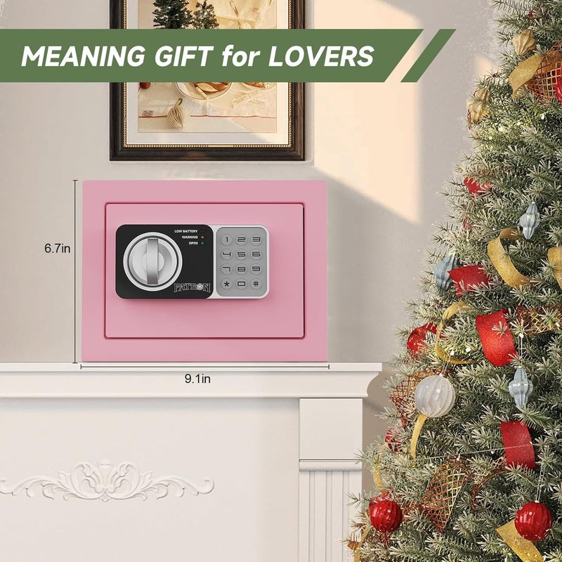 Patron small safe box with key，mini safe for money，small coin safes for home with code，0.236 Cubic Feet Pink - Image 4